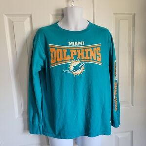 Majestic Miami Dolphins football team teal orange white long sleeve shirt medium
